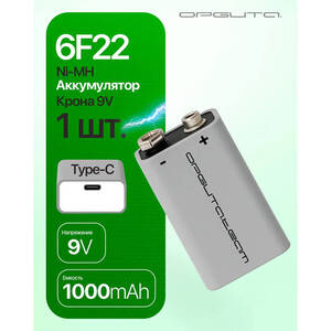6F22 аккумулятор (1000мАч,Li-ion,9В,Type-C)